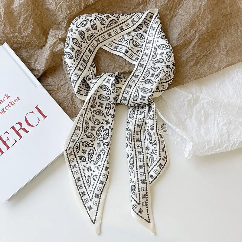 Vintage Paisley Hair Scarf for Women – Satin Headband Neck Tie Ribbon