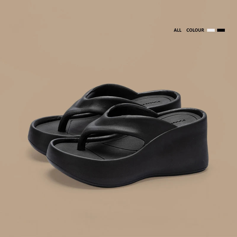 Women's Clip Toe Wedge Flip Flops 2026 Summer Chunky Platform Beach Sandals Woman Thick Sole High Heeled Eva Slippers Slides
