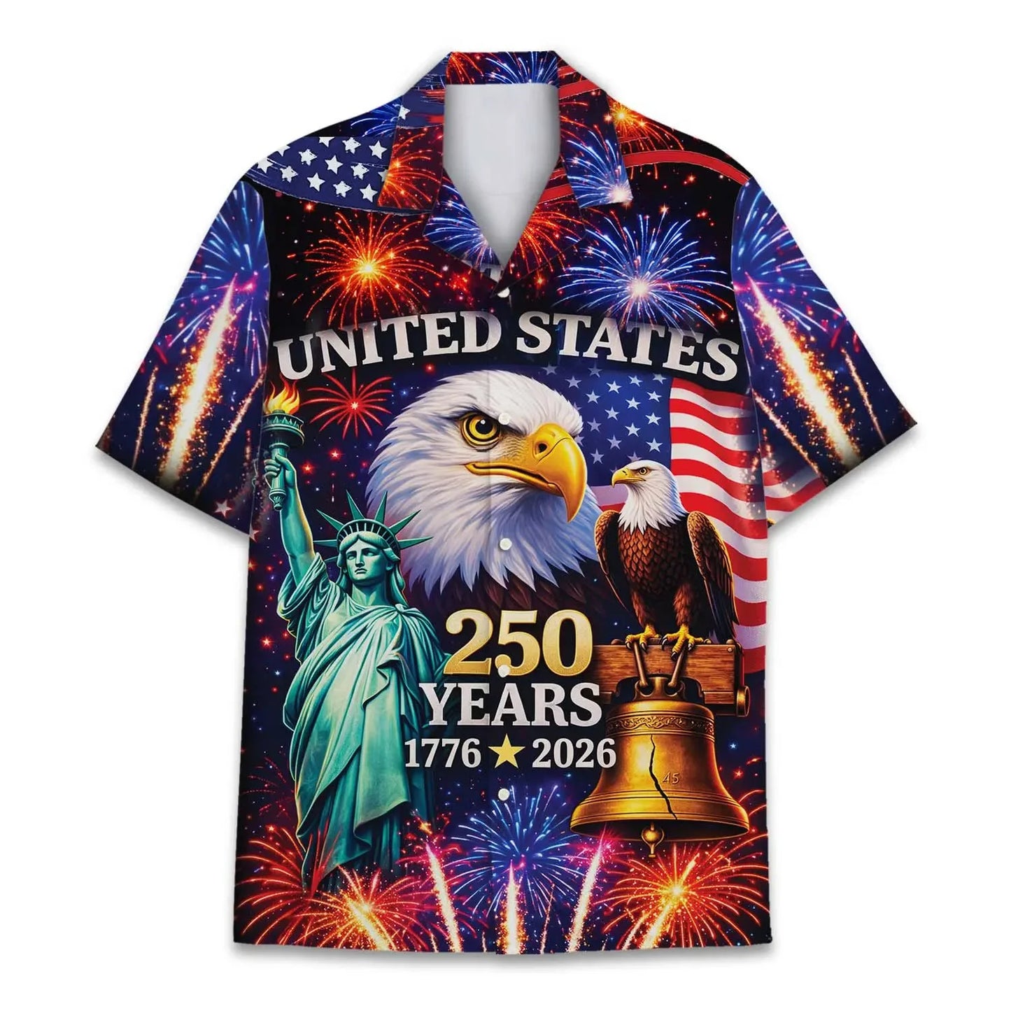 250 Years of Freedom Hawaiian Shirt Patriotic Eagle 4th of July Aloha Top