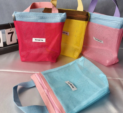 Colorful Mesh Storage Tote Bags – Reusable Portable Organizer Bags for Travel & Daily Use