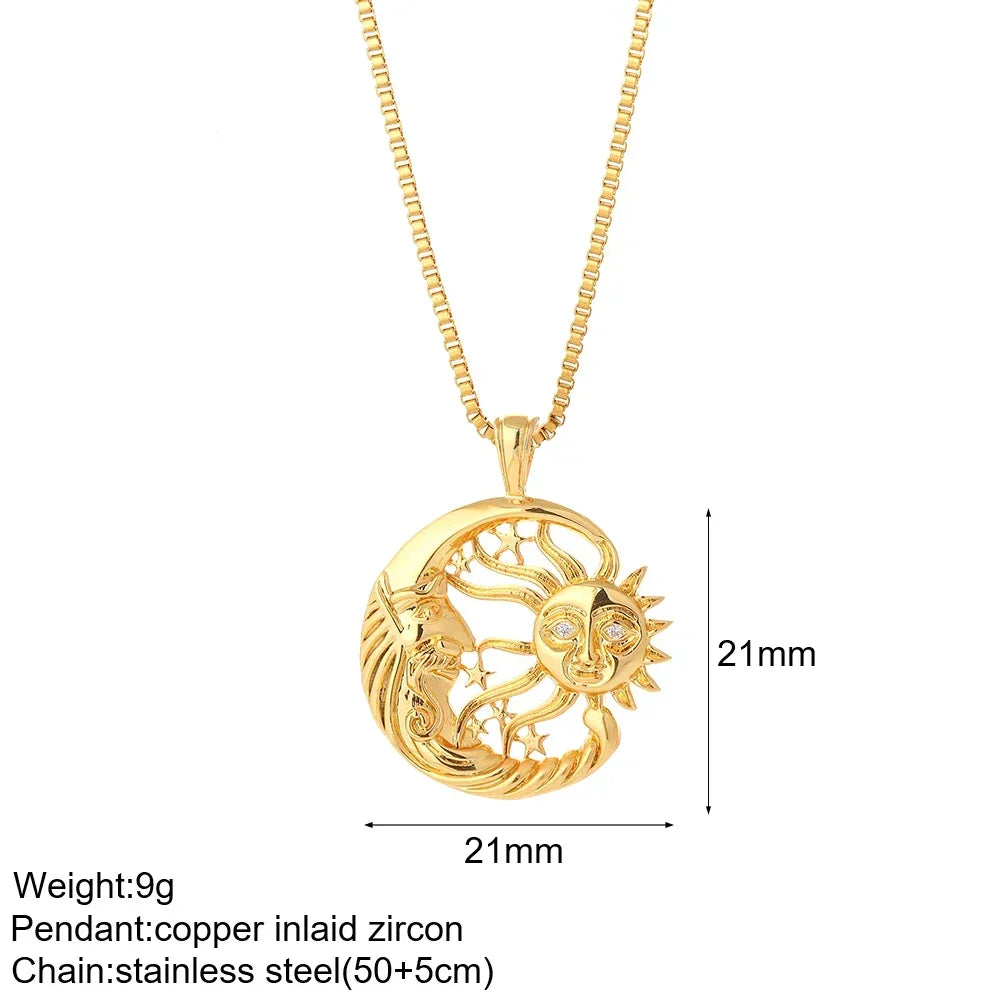 Gold Charm Pendant Necklace Collection – Celestial Eye Heart Sun Moon Layered Necklaces for Women