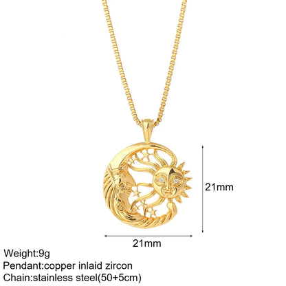 Gold Charm Pendant Necklace Collection – Celestial Eye Heart Sun Moon Layered Necklaces for Women