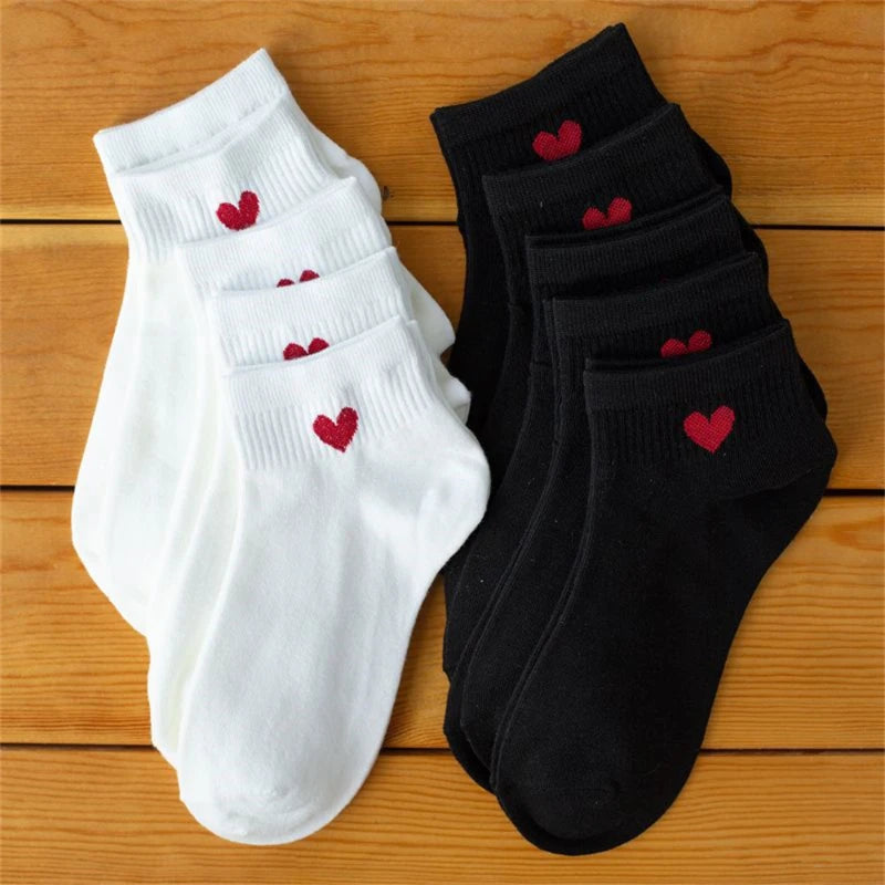 Cute Heart Ankle Socks – Women’s Kawaii White Cotton Sock Set