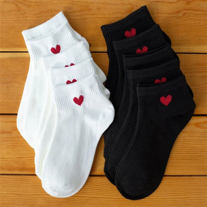 Cute Heart Ankle Socks – Women’s Kawaii White Cotton Sock Set