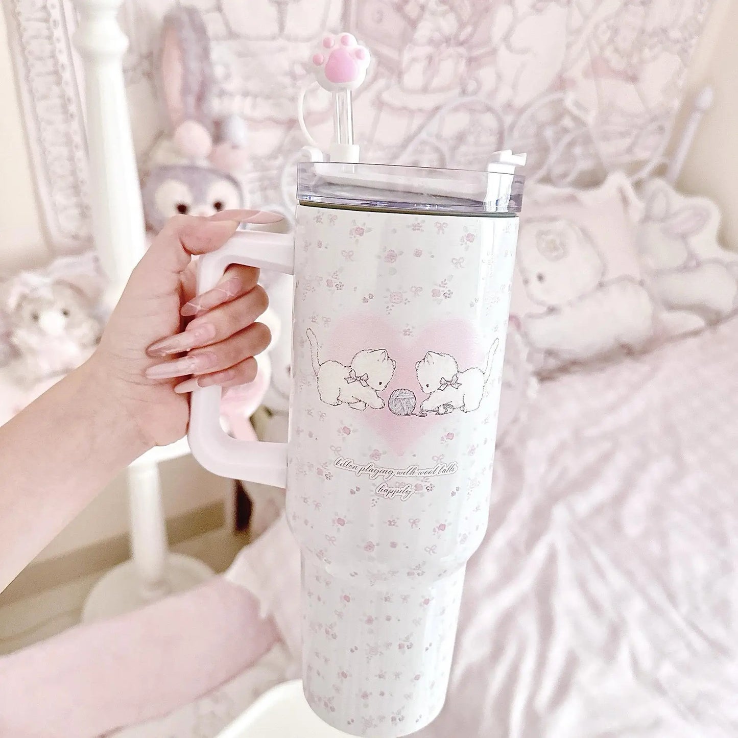 Cute Cat Stainless Steel Tumbler 40oz Insulated Water Bottle Travel Mug