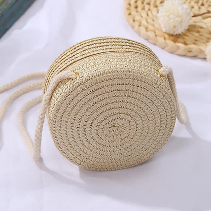 Round Straw Crossbody Bag – Cute Boho Crochet Mini Shoulder Purse for Women