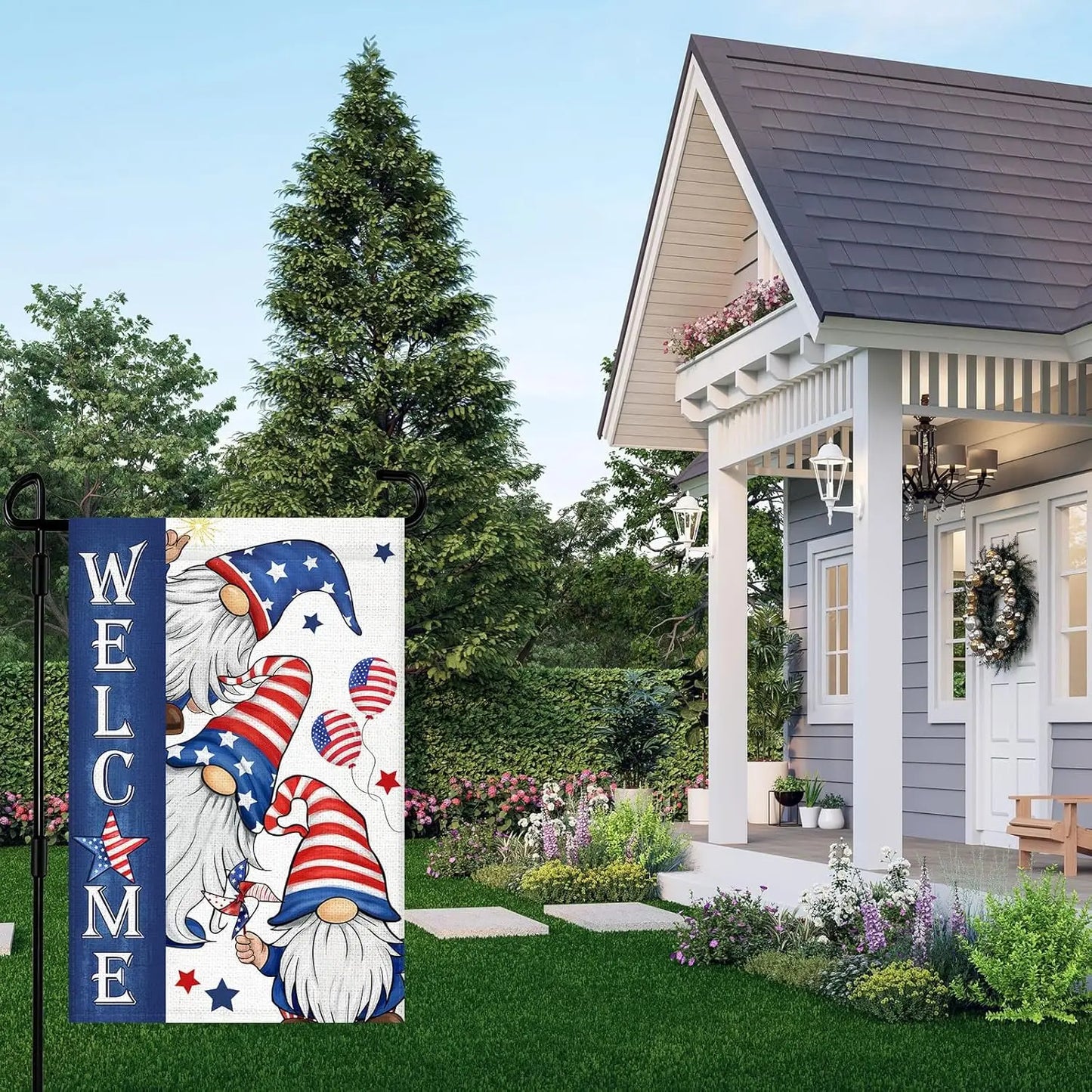 Patriotic Gnome 4th of July Garden Flag 12x18 Inch Double Sided Memorial Day Independence Day Burlap Garden Flags