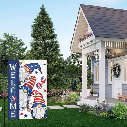 Patriotic Gnome 4th of July Garden Flag 12x18 Inch Double Sided Memorial Day Independence Day Burlap Garden Flags