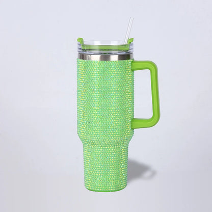 40oz Rhinestone Tumbler with Handle Insulated Thermos Cup Sparkling Travel Mug