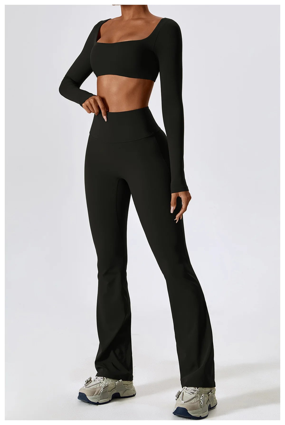 Sage Green Long Sleeve Crop Top & Flare Leggings Set