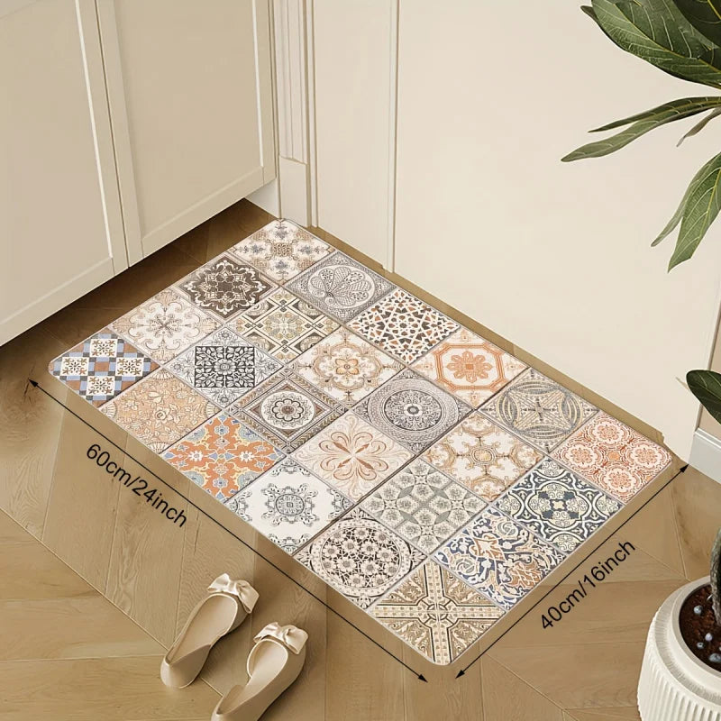 VIKAMA Retro Style Kitchen Floor Mat - Anti-slip and Soft Entrance Door Mat - Bathroom Carpet - Home Decoration