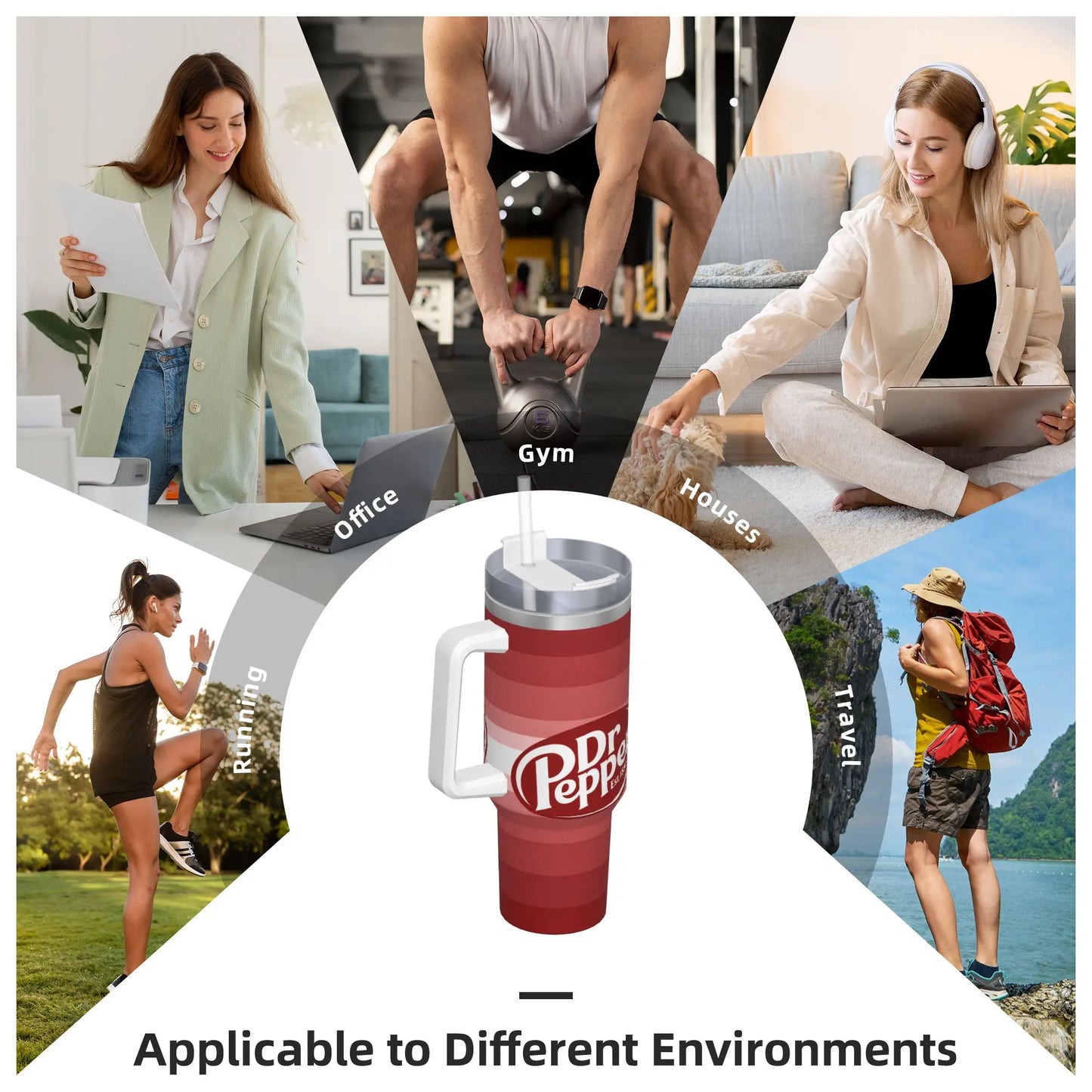 Dr Pepper Inspired Striped Tumbler – 40oz Stainless Steel Travel Mug with Handle