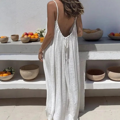 2026 Solid Color Vacation Cool Homewear Loose-Fit Spaghetti Strap Dress Women's Casual Homewear Summer Dress