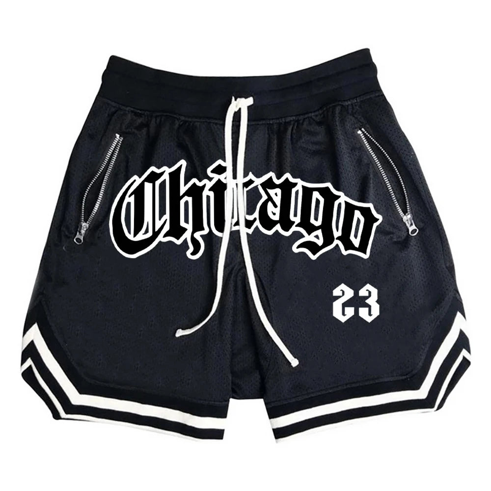 Men’s Chicago Basketball Shorts – Retro Athletic Mesh Shorts Casual Streetwear Sports Shorts for Men