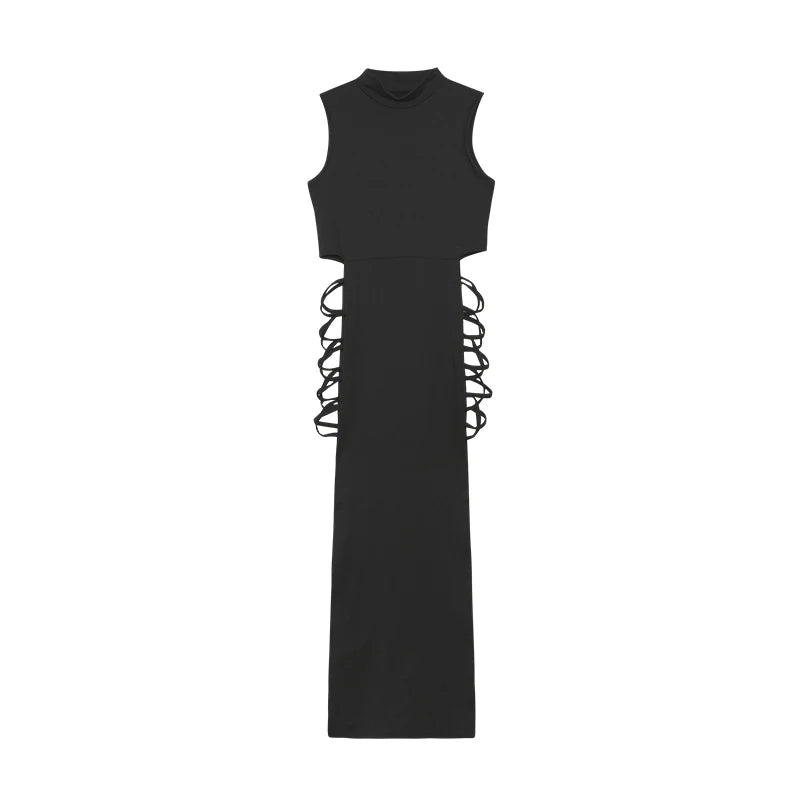 Women’s Black Cut-Out Lace-Up Side Split Dress