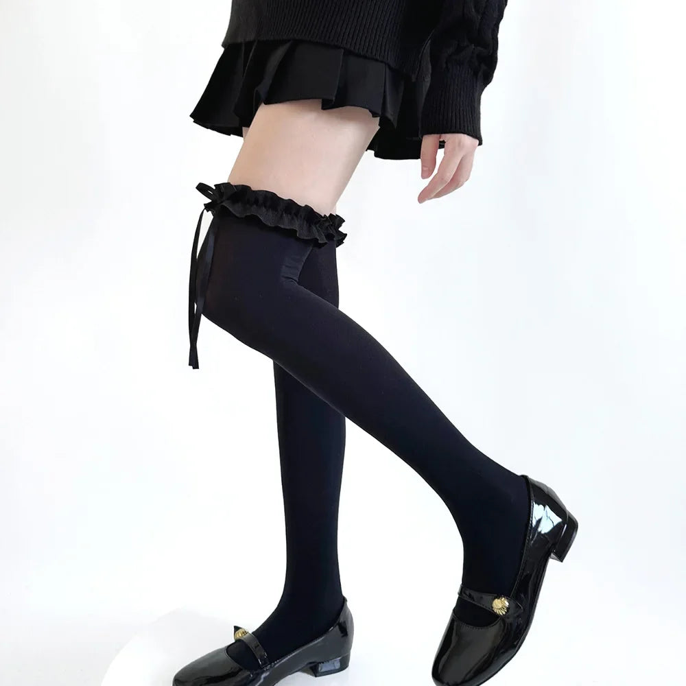 Women’s Thigh High Socks – Cute Ruffle Over Knee Stockings