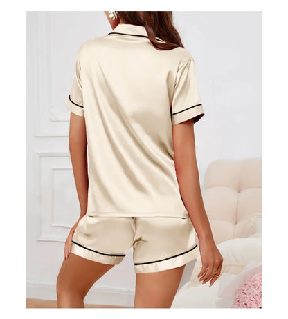 Women’s Satin Pajama Set – Button Down Short Sleeve Sleepwear with Shorts, Soft Summer Loungewear 2 Piece Nightwear