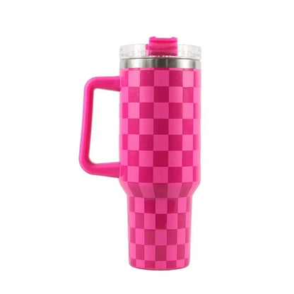 40oz Checkered Stainless Steel Tumbler with Handle Insulated Travel Mug