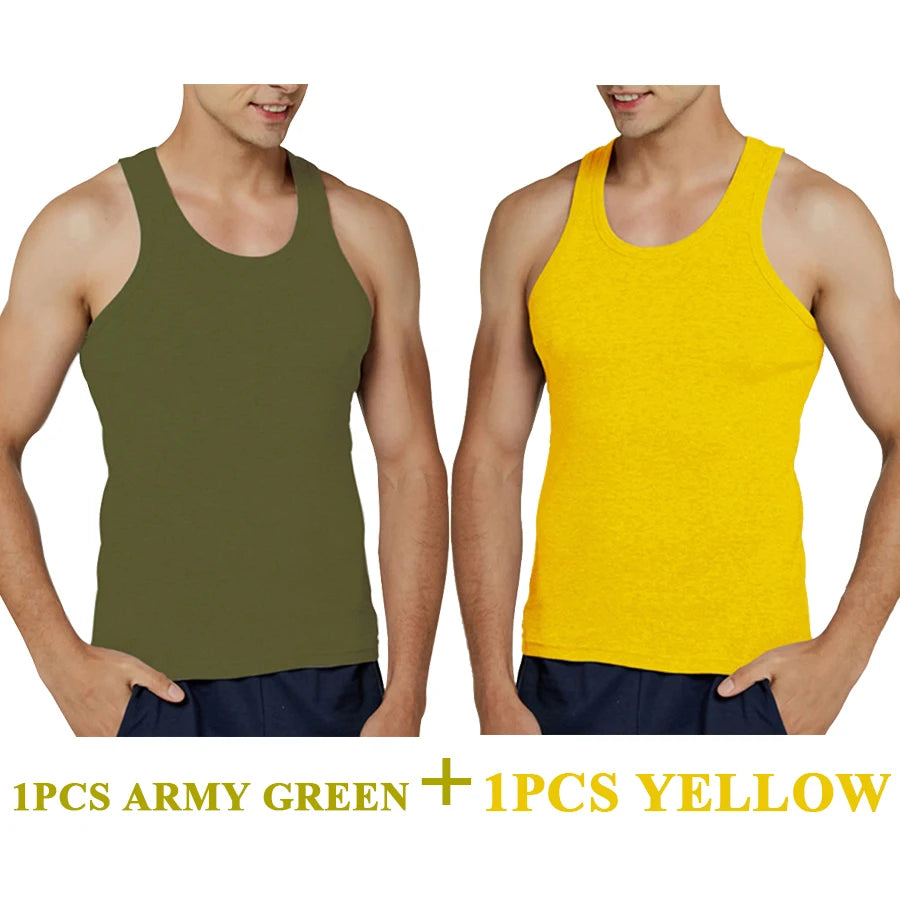 Tank Tops Men 2026 Summer 100% Cotton Cool Fitness Vest Sleeveless Tops Gym Slim Colorful Casual Undershirt