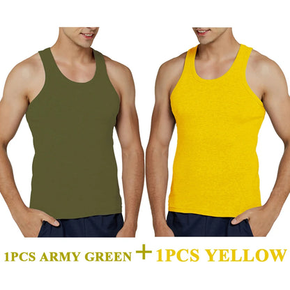 Tank Tops Men 2026 Summer 100% Cotton Cool Fitness Vest Sleeveless Tops Gym Slim Colorful Casual Undershirt