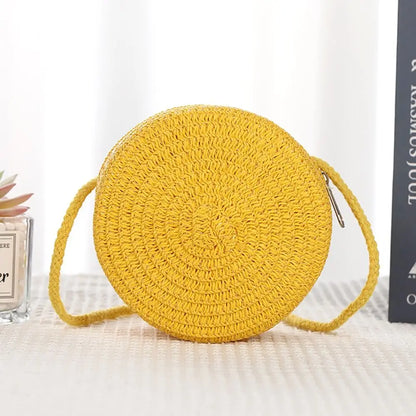 Round Straw Crossbody Bag – Cute Boho Crochet Mini Shoulder Purse for Women