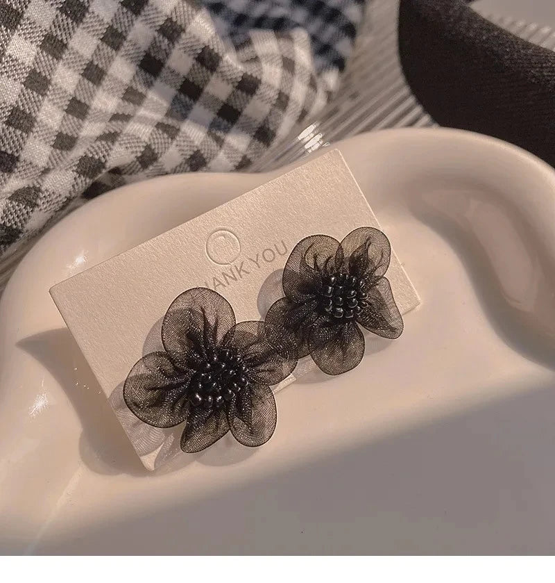 Blue Flower Stud Earrings – Elegant Floral Crystal Earrings for Women Vintage Jewelry