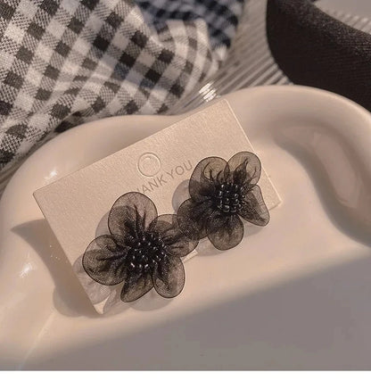 Blue Flower Stud Earrings – Elegant Floral Crystal Earrings for Women Vintage Jewelry