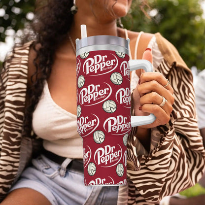 Dr Pepper Logo Tumbler – 40oz Insulated Stainless Steel Travel Mug with Handle