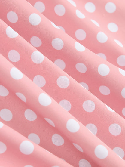 Pink Polka Dot High Cut Bikini Set Women Retro Ruched Swimwear Beach Outfit
