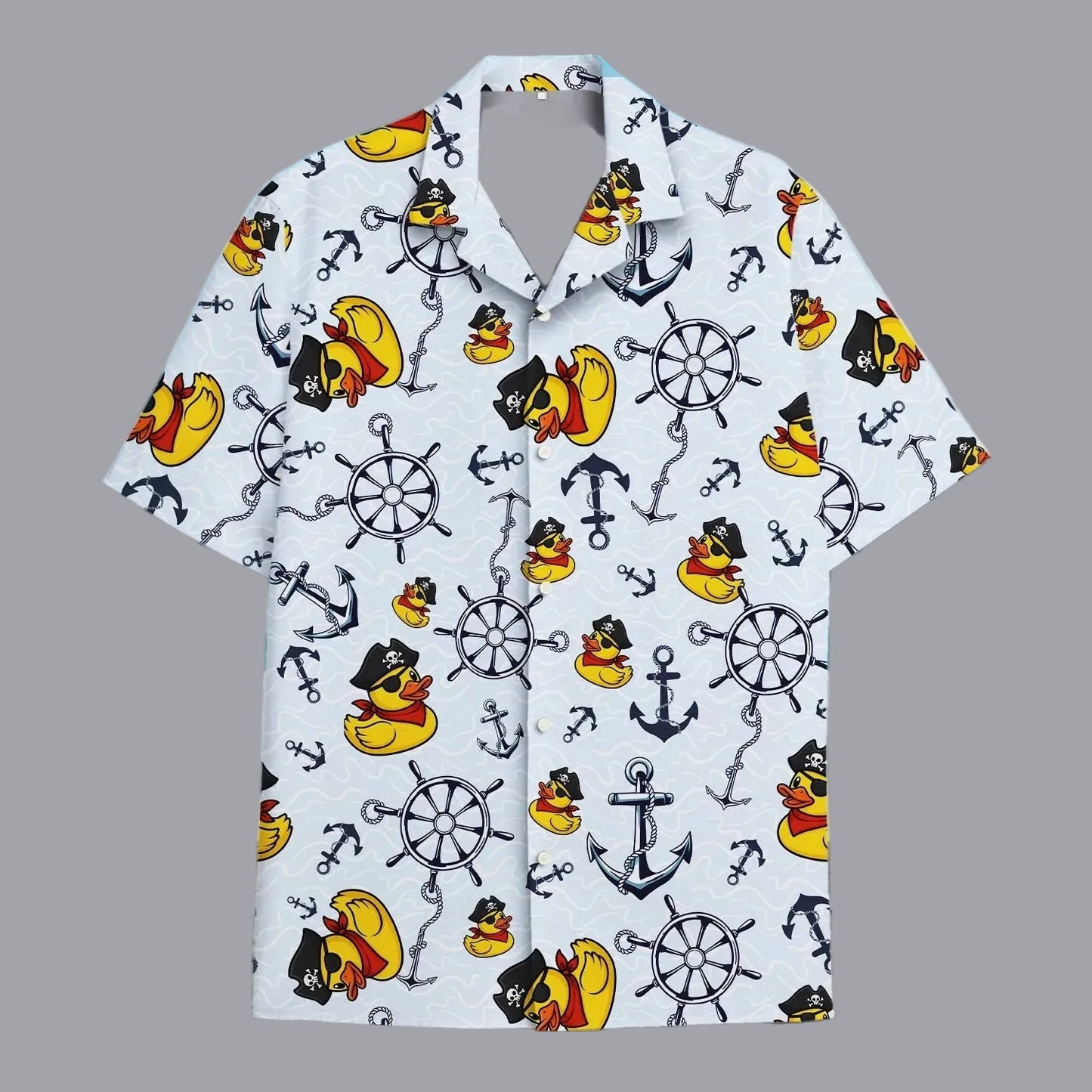 Skeleton Pirate Captain Hawaiian Shirt Cartoon Summer Beach Button Up