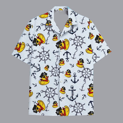 Skeleton Pirate Captain Hawaiian Shirt Cartoon Summer Beach Button Up