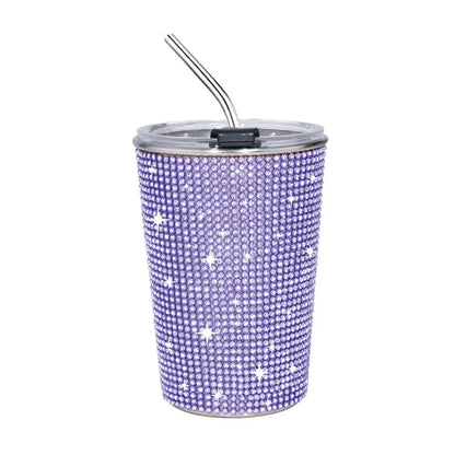 500ml Rhinestone Stainless Steel Water Bottle with Straw Luxury Sparkling Cup