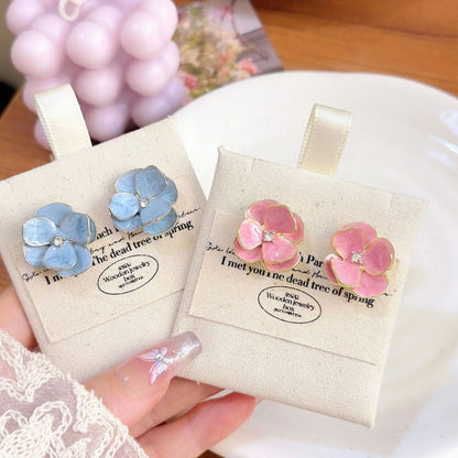 Blue Flower Stud Earrings – Elegant Floral Crystal Earrings for Women Vintage Jewelry
