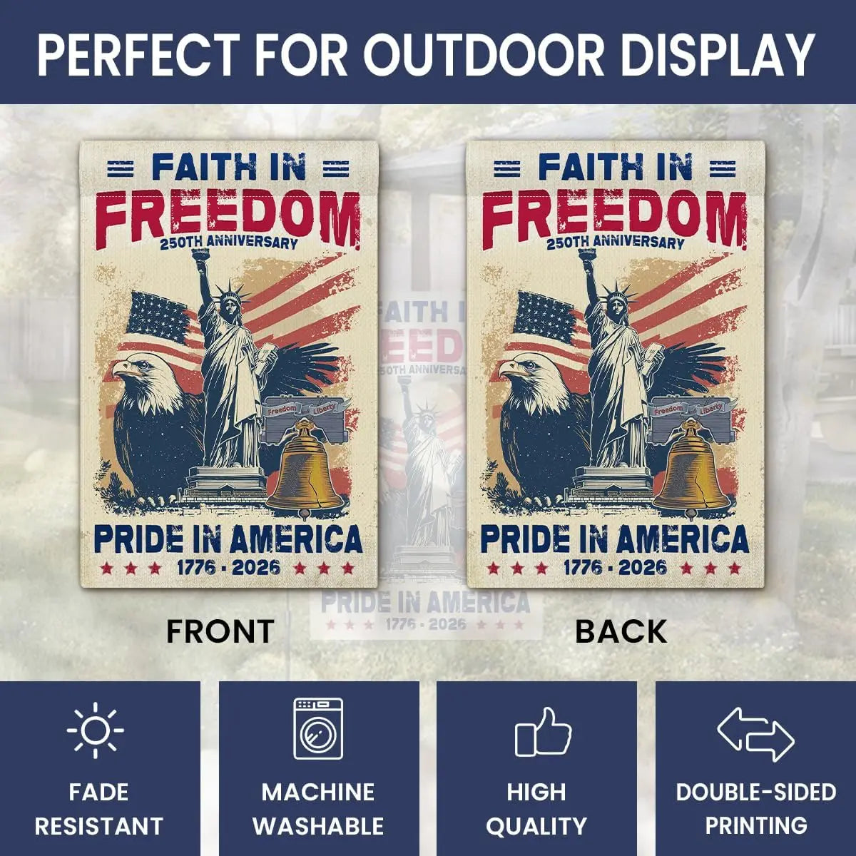 250 Anniversary USA Flag - 250th Anniversary USA Patriotic Flags, 1776-2026 Faith in Freedom Memorial Day Garden Flags