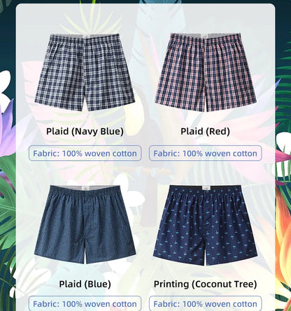 Men’s Cotton Boxer Shorts Pack – Soft Plaid Printed Loose Fit Breathable Underwear for Everyday Comfort