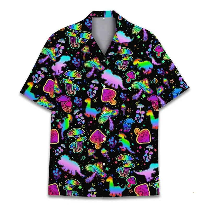 Psychedelic Mushroom Hawaiian Shirt 3D Print Harajuku Summer Button Up