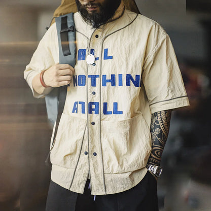 Men’s Oversized Streetwear Shirt – Japanese Retro Baseball Jersey