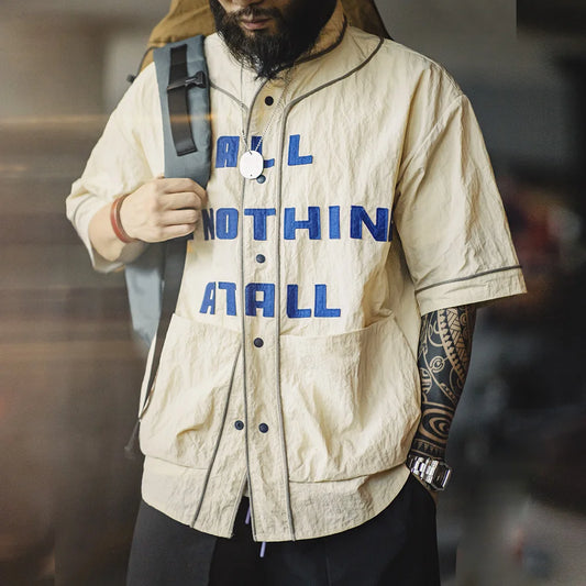Men’s Oversized Streetwear Shirt – Japanese Retro Baseball Jersey