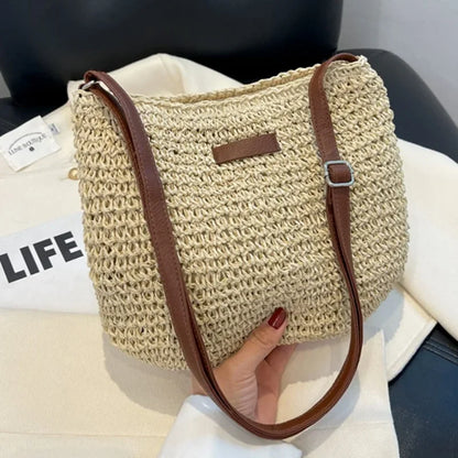 Boho Straw Crossbody Bag – Woven Rattan Shoulder Purse for Women Summer Style