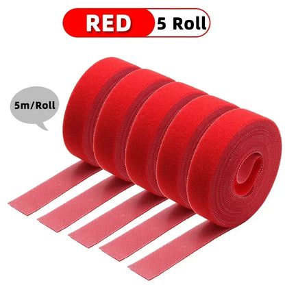 5m/roll Reusable Cable Management Strap Roll – Hook & Loop Fastener Tape