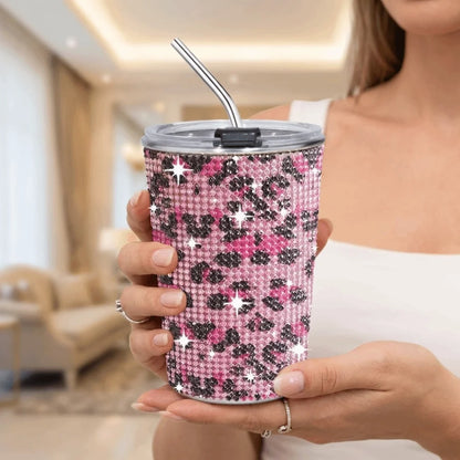500ml Rhinestone Stainless Steel Water Bottle with Straw Luxury Sparkling Cup