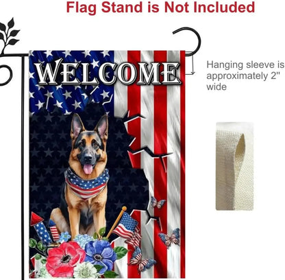 4th of July Patriotic Dog Garden Flags 12x18 Double Sided, Burlap Independence Day Garden Flag Memorial Day