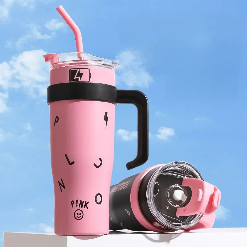 1200ml Stainless Steel Thermos Bottle with Handle & Straw Insulated Travel Mug