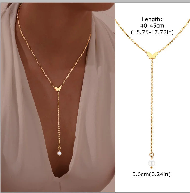 Gold Layered Y Necklace – Minimalist Dainty Lariat Necklace for Women Elegant Jewelry