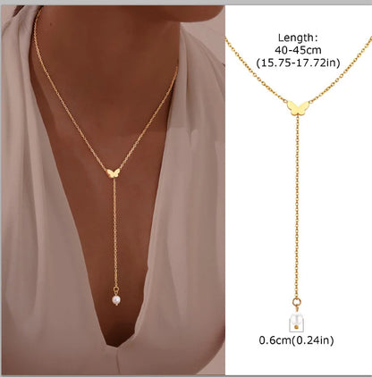 Gold Layered Y Necklace – Minimalist Dainty Lariat Necklace for Women Elegant Jewelry