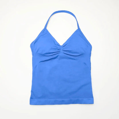 Pink Halter Neck Ruched Active Tank Top