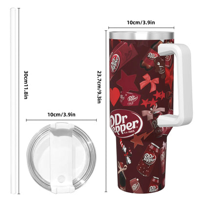 Dr Pepper Inspired Tumbler Cup – 40oz Stainless Steel Travel Mug with Handle