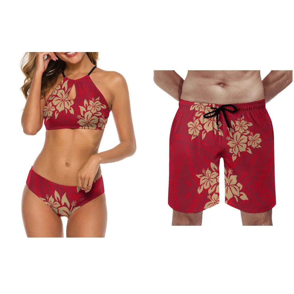 Tropical Couple Swimsuit Set – Sexy Bikini & Men’s Board Shorts