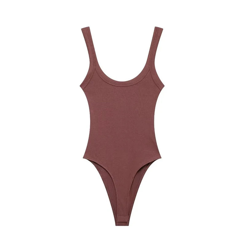 Sexy U-neck ribbed bodysuit with low cut, high waist & slim fit.Back straps & snap bottom. Perfect hot girl summer look!