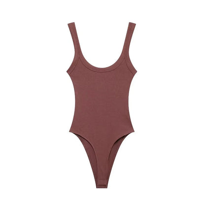 Sexy U-neck ribbed bodysuit with low cut, high waist & slim fit.Back straps & snap bottom. Perfect hot girl summer look!